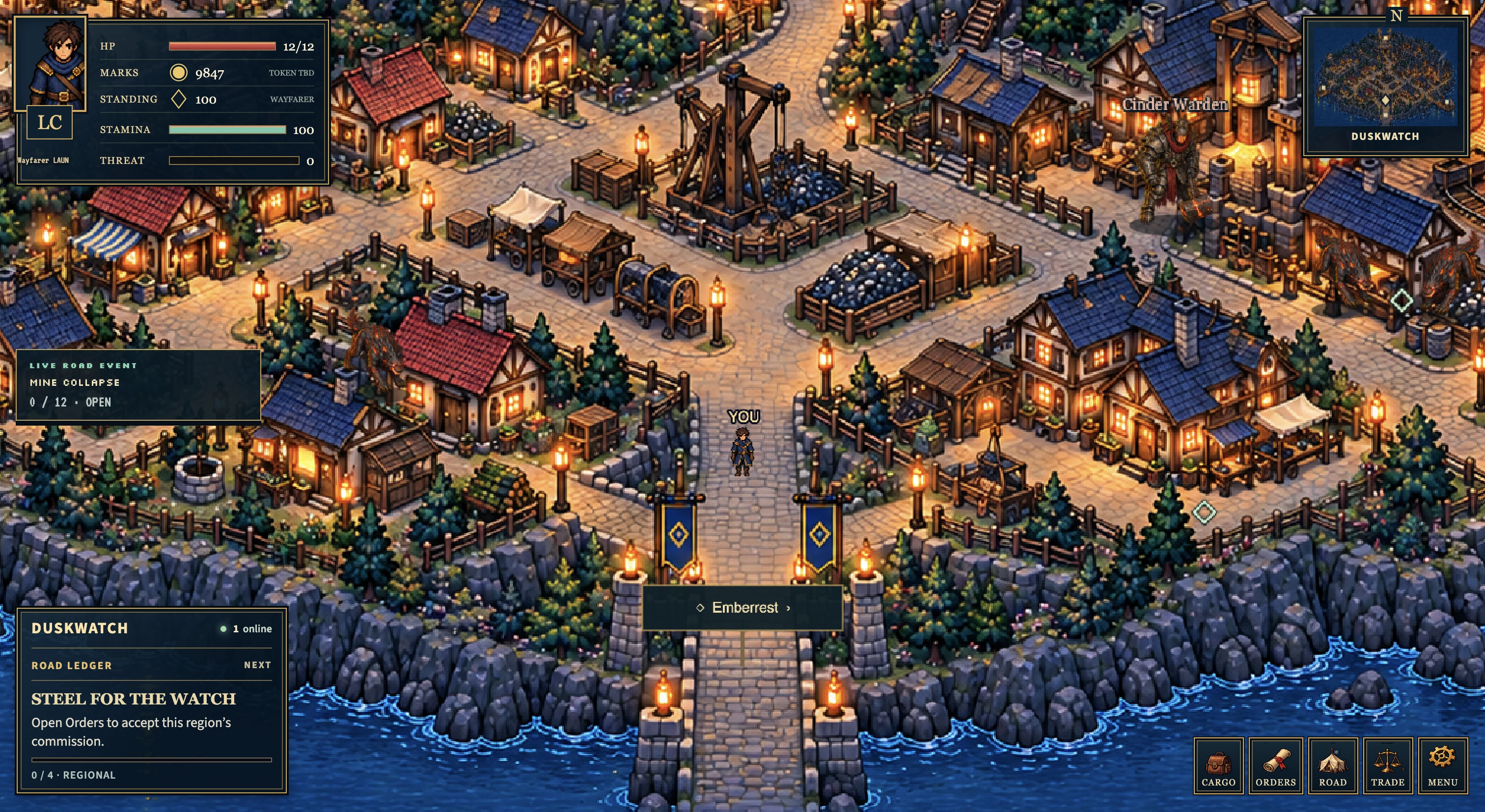 The guarded roads of Duskwatch as seen in the game